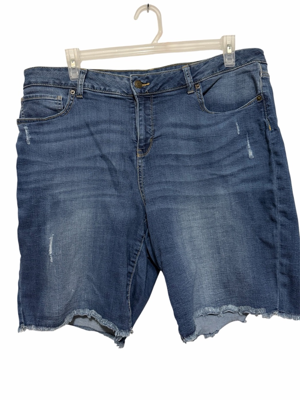 Time and Tru Distressed Mid-Blue Denim Bermuda Shorts size 18